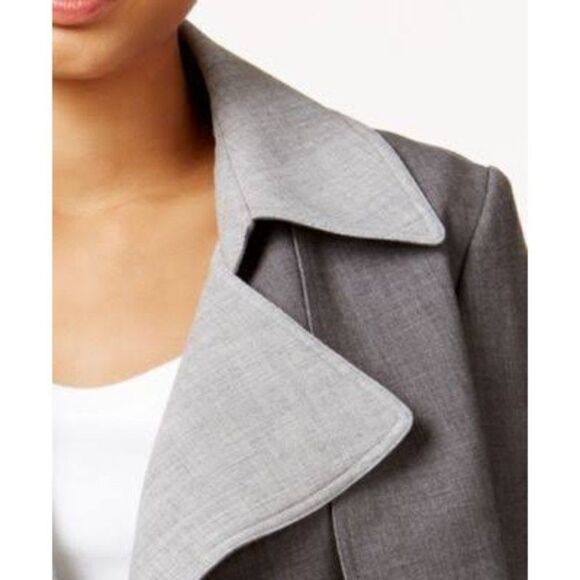 NWT Tommy Hilfiger Women's Gray Contrast-Trim Trench Jacket Blazer Size 4 - Picture 4 of 16